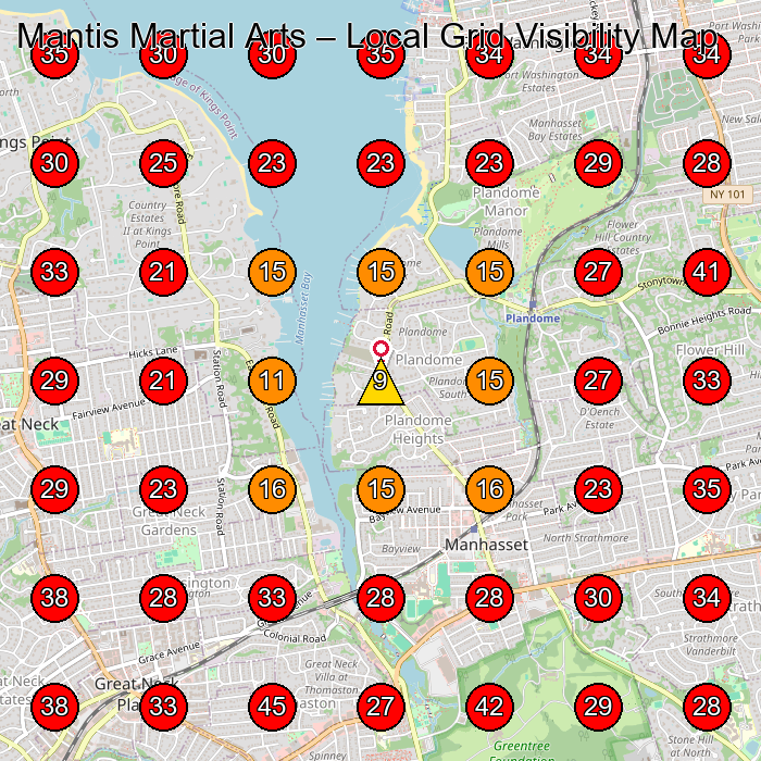 Mantis Martial Arts GeoGrid visibility map for Martial Arts School in Port Washington